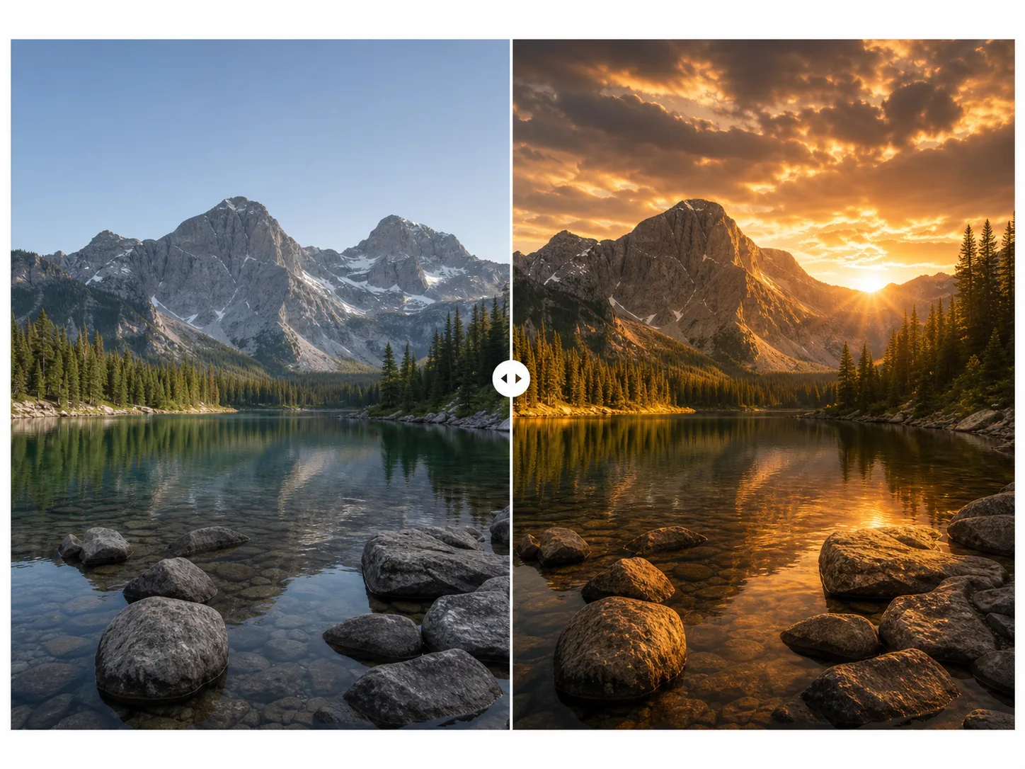 Before-and-after view of an AI-edited photograph