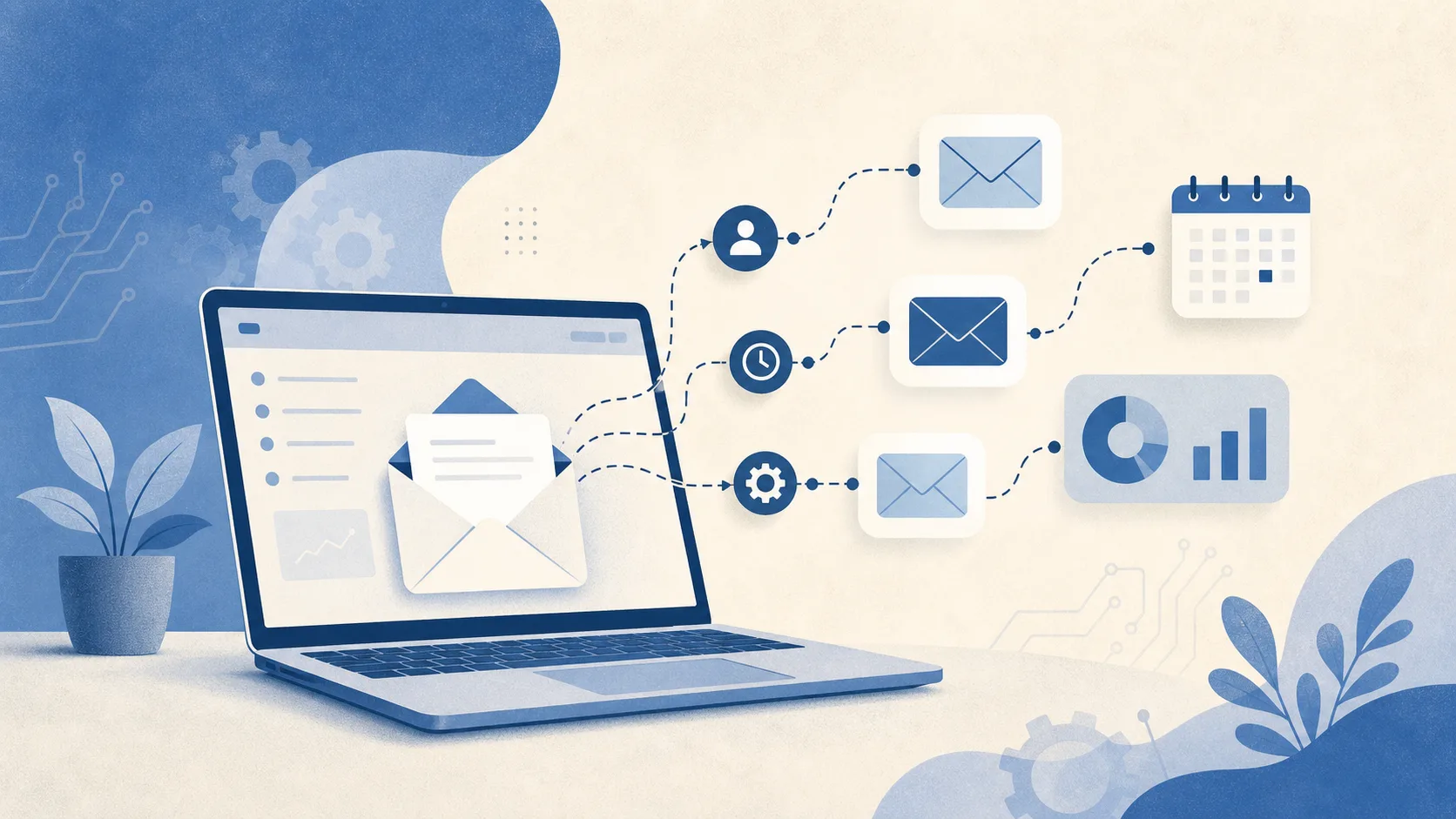 Blog featured image example: email marketing automation, editorial illustration style