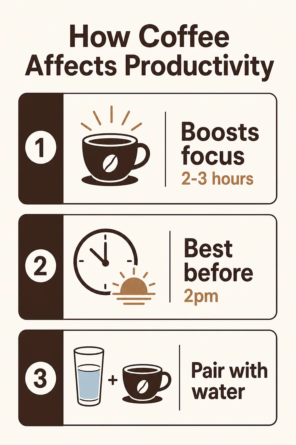 Infographic example: how coffee affects productivity, flat modern style