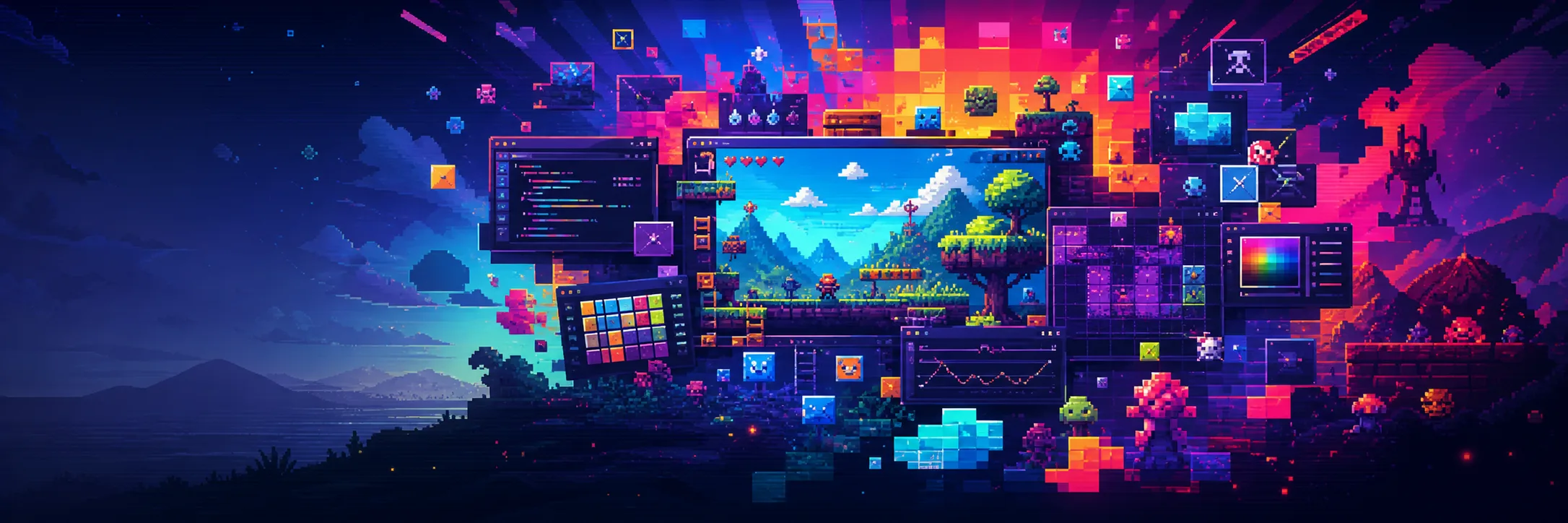 X header example: indie game development devlogs, creative style